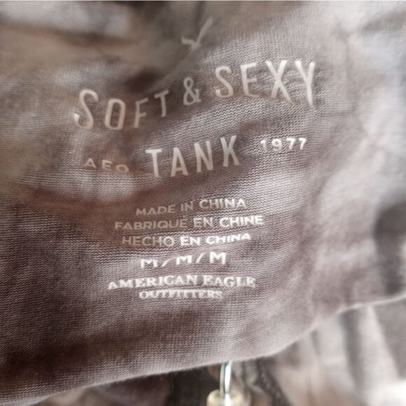 American Eagle M Gray Tie Dye Scoop Neck Peplum Sleevelss Tank with Hooks Detail - Picture 5 of 9